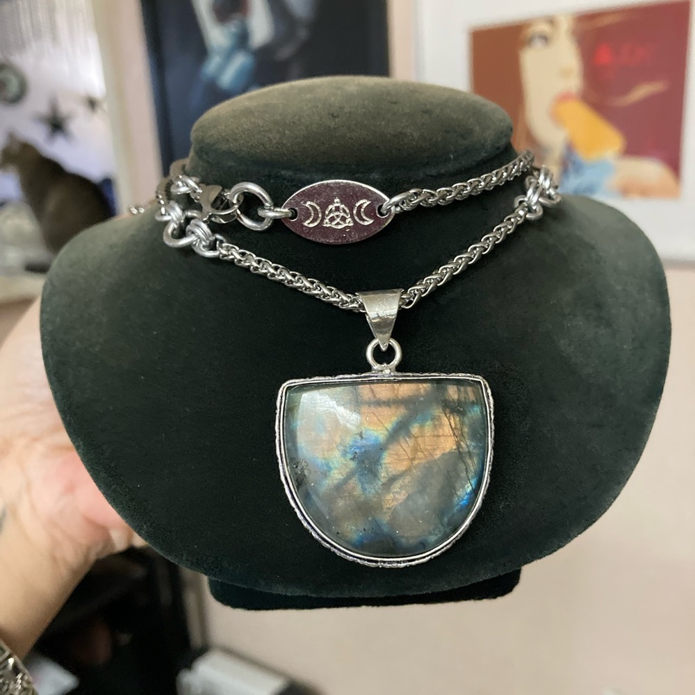 925 sterling silver overlay iridescent labradorite charm boho gemstone necklace - Picture 12 of 15
